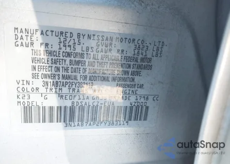 2015 Nissan Sentra S из США, поврежденный, VIN 3N1AB7AP2FY383119